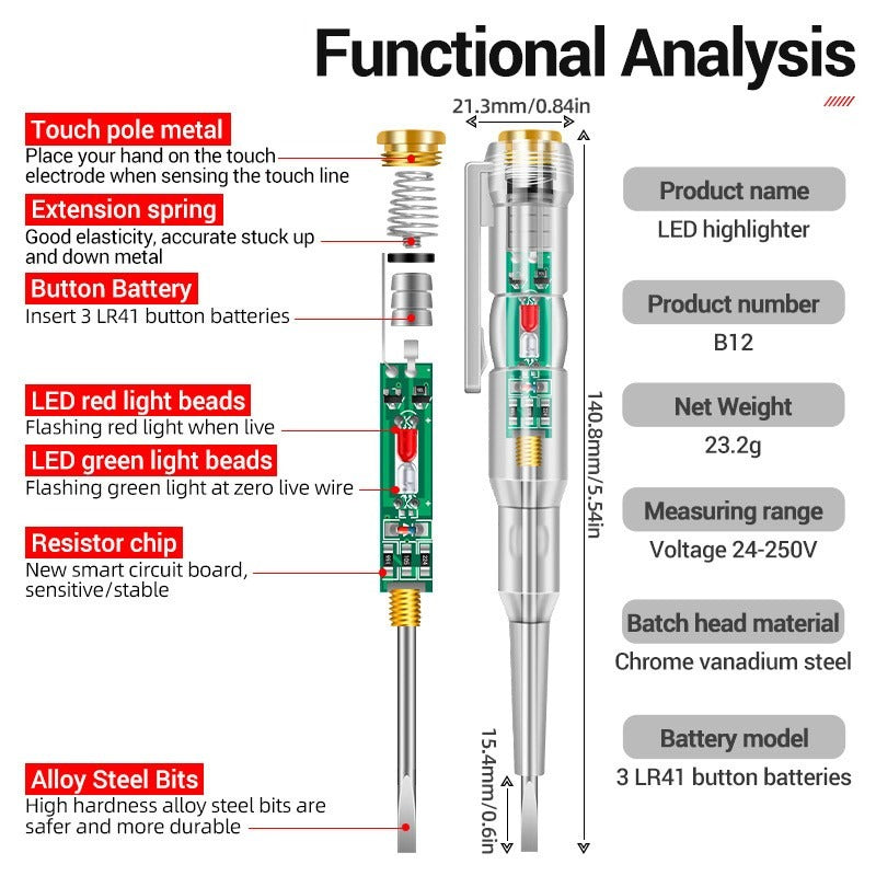 LED Test Pen – Intelligent Induction Power Voltage Detector Pen Voltmeter 24–250V Circuit Tester Tool
