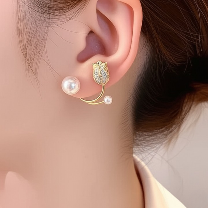 Beautiful Pearl Zircon Korean Flower Earrings for Women –