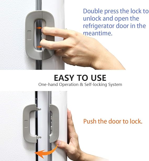 Child Safety Refrigerator Lock – Self-adhesive Fridge & Freezer Door Lock With Double Safety Button – Easy One-hand Use