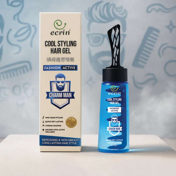 Ecrin Cool Styling Hair Gel With Active Collagen | Strong Hold, No Flakes, Nourishing Formula For All Hair Types, Daily Use Gel With Refreshing Cool Effect (280ml)