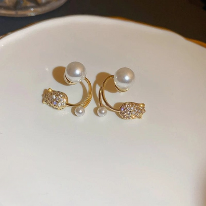 Beautiful Pearl Zircon Korean Flower Earrings for Women –