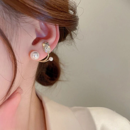 Beautiful Pearl Zircon Korean Flower Earrings for Women –