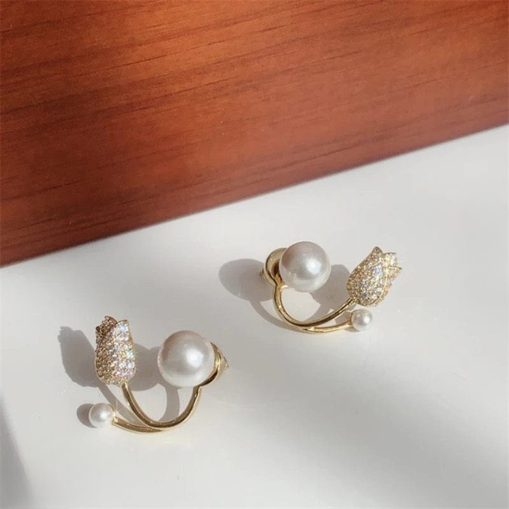 Beautiful Pearl Zircon Korean Flower Earrings for Women –