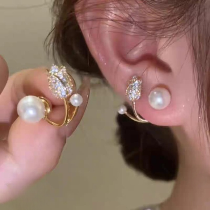 Beautiful Pearl Zircon Korean Flower Earrings for Women –