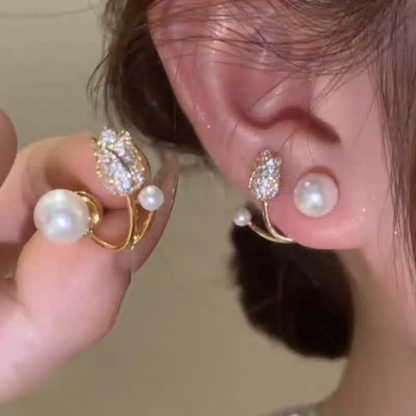 Beautiful Pearl Zircon Korean Flower Earrings for Women –