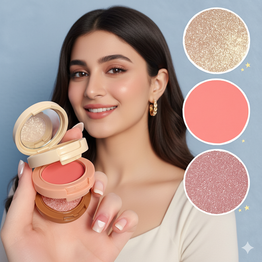 Miss Lara 3-in-1 Blush Palette – Highlighter, Contour & Blush in One, Fine Smooth Texture, Rich Color, Long-Lasting Makeup