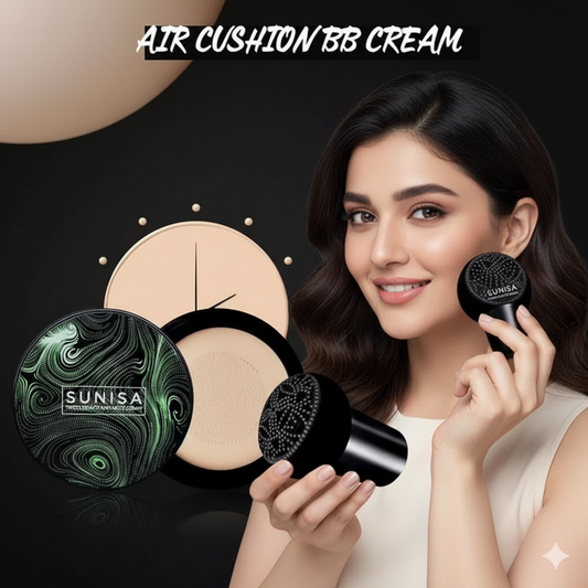 SUNISA Waterproof Mushroom Head Air Cushion Foundation – BB & CC Cream with Moisturizing Liquid Base and Sponge Applicator
