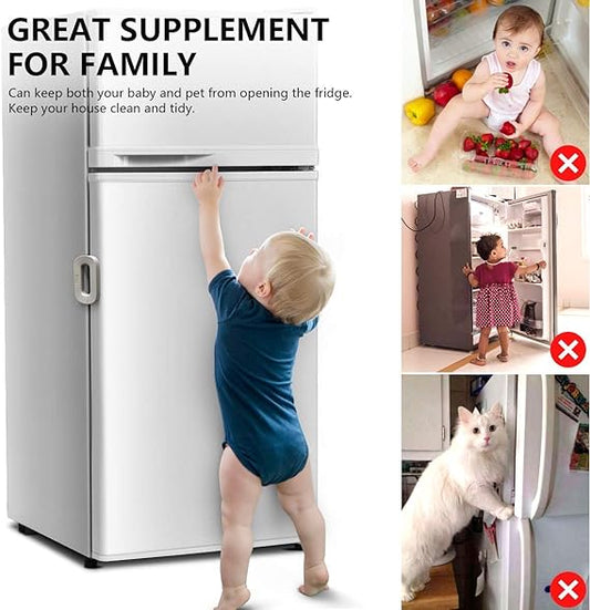 Child Safety Refrigerator Lock – Self-adhesive Fridge & Freezer Door Lock With Double Safety Button – Easy One-hand Use
