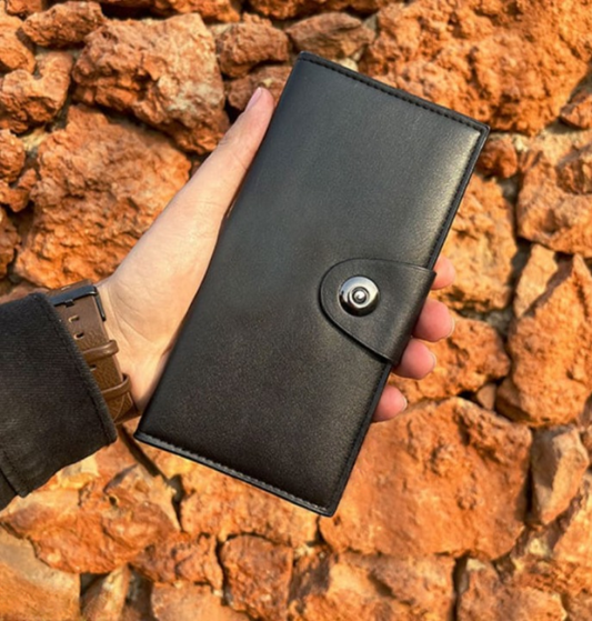 Tri-fold Pure Leather Long Wallet For Men