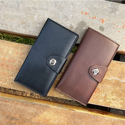 Tri-fold Pure Leather Long Wallet For Men